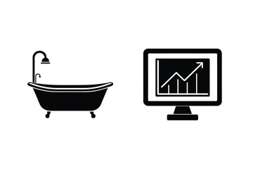 Vector illustration of bathtub and computer screen representing growth and progress