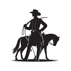 1800s Cowboy Standing Vector Silhouette, Western Icon, Vintage Cowboy Design, Rugged Pioneer Art, Old West Illustration, Western Hero.
