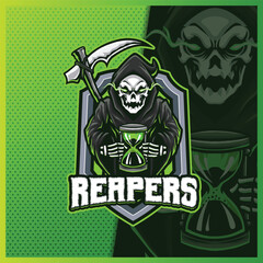 Grim Reaper Hood mascot esport logo design illustrations vector template, Devil Shooter logo for team game streamer youtuber banner twitch discord