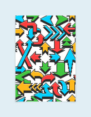 Fototapeta premium Poster with colored arrows pointers. Retro illustration in pixel style on white background