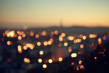 Bokeh City Lights at Dusk Abstract Aerial View of Urban Landscape in Evening Golden Hour