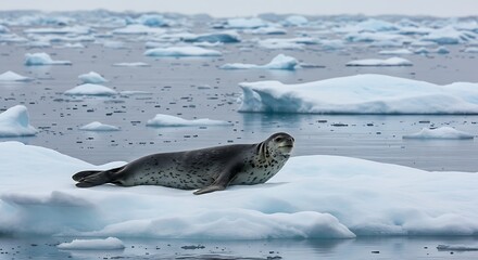 Obraz premium Resting Seal on Iceberg in Antarctic Waters