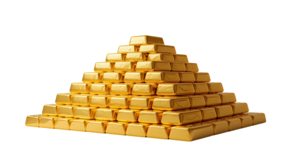 pyramid of gold bars isolated on transparent background 