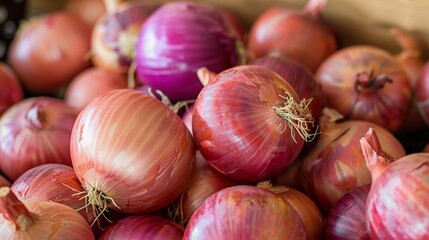 Fresh Onions Piled Together Emphasizing Crisp Color And Textured Surfaces Up Close
