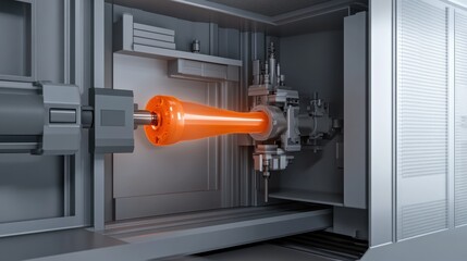 Cross-sectional view of molten plastic traveling from injection unit into mold cavity, industrial visualization