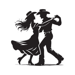 Country Couple Dancing Vector Silhouette, Western Dance, Rustic Romance, Country Music Lovers, Elegant Dance Pose, Country Lifestyle Art.