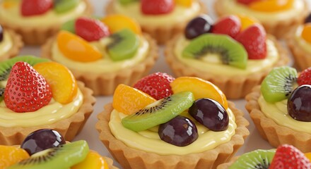 Fruit Tart Pastries with Cream and Berries