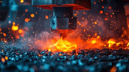 Macro shot of plastic injection process with glowing molten polymer filling mold cavity under hydraulic pressure