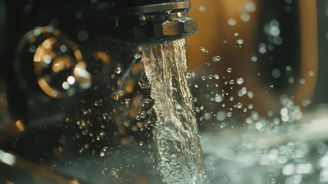 Macro shot of injection molding process with plastic flowing through sprue into mold with steam and glow