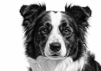 Fototapeta premium Close up portrait of a black and white border collie dog against white background