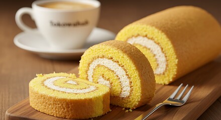 Swiss Roll with Cream Filling and Coffee