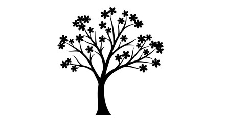 Obraz premium Silhouette Tree with Flower: A minimalist silhouette of a tree, blooming with delicate flowers, captures a sense of serene beauty and growth. 