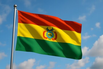 Bolivia Flag Waving in the Wind with Clear Sky in the Background
