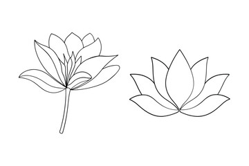 Elegant botanical outlines of lotus flowers in black and white suitable for various design projects