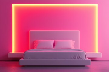 Futuristic pink bedroom with smart lighting and ai sleep tracker