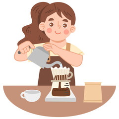 Illustration of a Woman Brewing Coffee