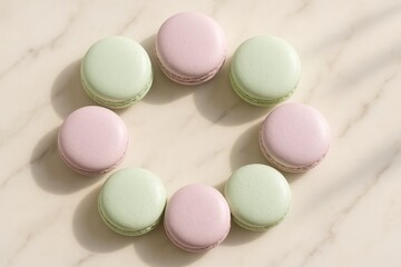 Elegant lilac and mint macarons composition for culinary art and dessert presentation