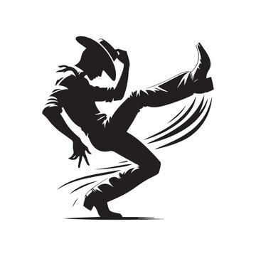 Cowboy Boot Dance Pose Vector Silhouette, Western Dance, Country Style, Rustic Movement, Cowboy Boots Illustration, Western Lifestyle Art.