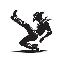 Cowboy Boot Dance Pose Vector Silhouette, Western Dance, Country Style, Rustic Movement, Cowboy Boots Illustration, Western Lifestyle Art.