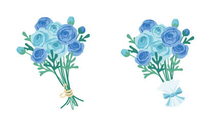 Ranunculus bouquet. Bouquet bound with straw twine and wrapped with ribbon.