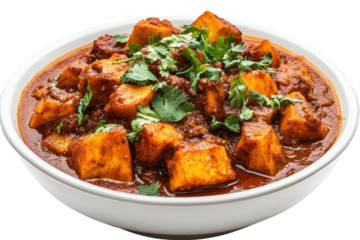 A vibrant bowl of paneer tikka masala garnished with fresh cilantro
