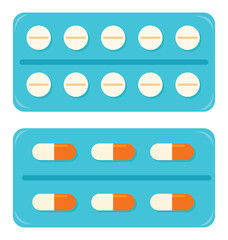 Set of icon vector pills and capsules isolated on white background.