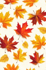 Autumnal Maple Leaf Pattern Design with Warm Fall Colors and a Seamless Repeat for Backgrounds and Textiles