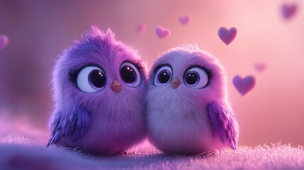 Fototapeta premium Two fluffy birds in love