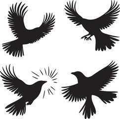 Fototapeta premium Black Crow Silhouettes in Flight: Vector Illustration of Flying Raven Birds, Wildlife Graphic Design Element for Art and Decoration