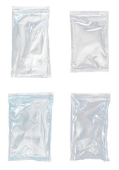 Bundle of semi-transparent rectangular plastic envelopes, isolated in a flat lay composition with smooth, sealed edges