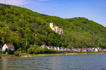 View of Schloss Stolzenfels (Stolzenfels Castle) along the Rhine River in the Upper Middle Rhine Valley in Koblenz, Germany