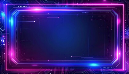 Obraz premium An abstract technology-themed digital neon border frame with a gradient blue-pink color scheme. This futuristic design element could be used as a background or a frame to enhance the visual appeal