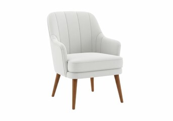 Isolated white armchair with wooden legs offers a comfortable and stylish seating option