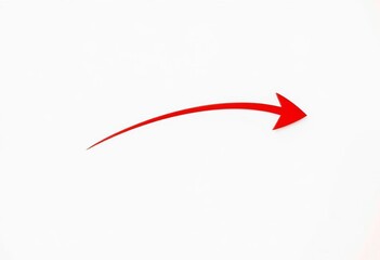 Simple red curved arrow pointing right and down on white background, simple,  navigation icon