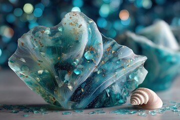 sea shell on blue background