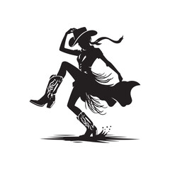 Cowgirl Boot Dance Pose Vector Silhouette, Western Dance, Country Style, Rustic Movement, Cowgirl Boots Illustration, Country Lifestyle Art.

