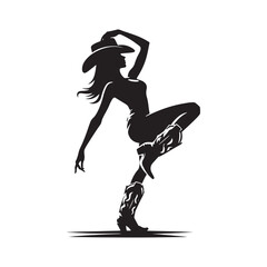 Cowgirl Boot Dance Pose Vector Silhouette, Western Dance, Country Style, Rustic Movement, Cowgirl Boots Illustration, Country Lifestyle Art.
