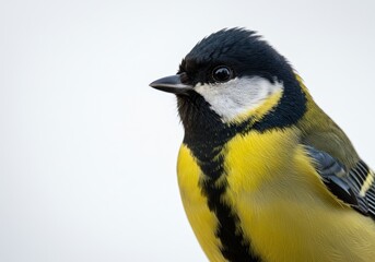 Obraz premium Close-up of a great tit bird perched against a bright white background in natural light
