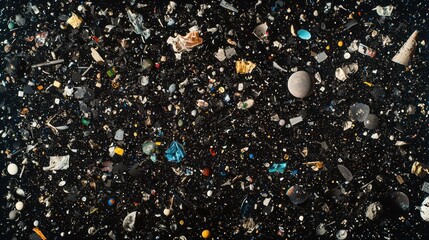Cosmic debris floating in space, unique artifacts.