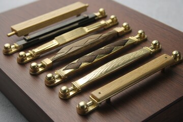 Gold-accented cabinet handles 