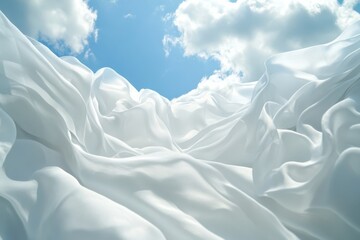 Obraz premium Abstract white fabric folds under blue sky background