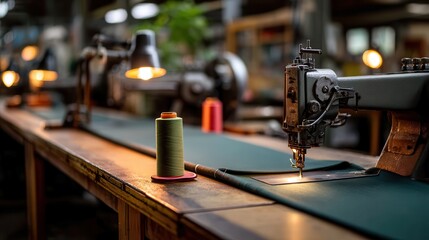 Fototapeta premium Nostalgic industrial sewing workshop with vintage machines