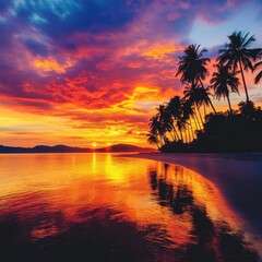 Tropical sunset over tranquil beach