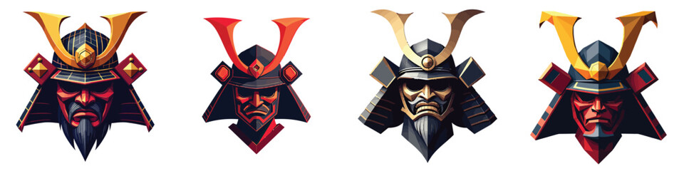 low-poly Vector triangular samurai helmet in a vector illustration against a transparent background, This polygonal style reflects a trendy and modern logo design, making it suitable for printing.