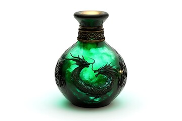 3D Style Glowing Emerald Potion in a Dragon-Embo Bottle