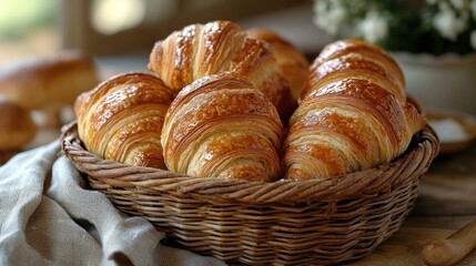 Freshly baked croissants in a wicker basket (1)