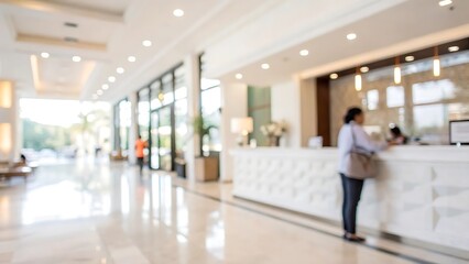 Business reception area with blurred background modern hotel lobby lifestyle calm atmosphere