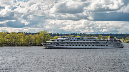 Cruise ship on the Volga River near the town of Uglich in Russia.