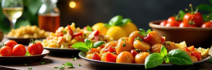 Lavish spread of appetizers, decorated table awaits , event, festival, decorations