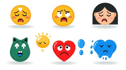 Obraz premium Colorful Emoticons Expressing Various Emotions and Feelings